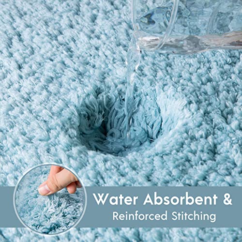Phantoscope Bathroom Rugs - Set Of 2 Non-Slip Ultra Soft Microfiber Plush Bath Mat Water Absorbing Shower Rugs, Sky Blue, 17 X 24 & 17 X 47 Inches #TOP1