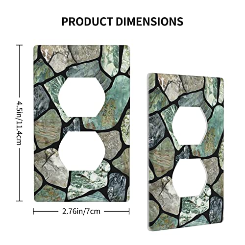 Green Stone Texture Duplex Outlet Switch Wall Plate Cover Decorative 1-Gang For Electrical Room Bathroom Bedroom Home Kitchen One Receptacle Polycarbonate Power Gear 4.5" X 2.76" #TOP3