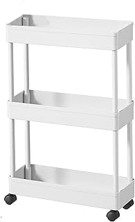 SVOHZAV キッチンワゴン 隙間収納 キャスター付き 13cm 18cm 22cm ペットボトルラック 冷蔵庫横 洗面所 収納 隙間ラック 3段 4段 スリムワゴン 細い棚 調味料棚 (13.5cm-[三段式], ホワイト)