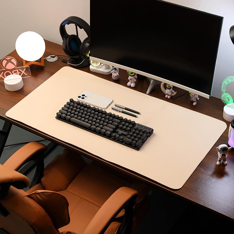 PIPRE Large Office Leather Desk Mat, Mouse and Keyboard Pad, Computer and Laptop Mat, Desktop Protector and Cover, Writing Pad and Blotter (40x122cm, Beige)