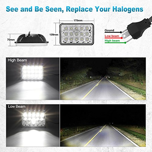 Partsam 4X6 6X4 Inch Led Headlights Rectangular Sealed Beam Headlamp H4651 H4652 H4656 H4666 H6545 H4 Socket Hi/Lo Beam Compatible With 379, W900, K5 K10 K20 W3500 #TOP4