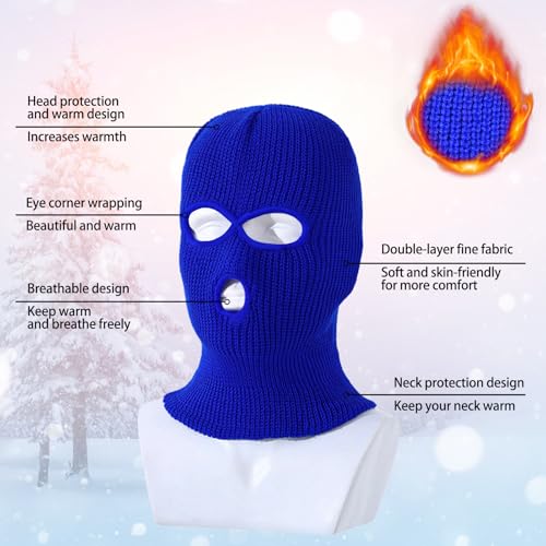LINSOCLE 2 Piezas Pasamontañas de 3 Agujeros, Balaclava Punto de Invierno Cubierta Facial cálida,Máscara Multifunción, Gorro de Esquí para Ciclismo Deportes al Aire Libre - imagen 4