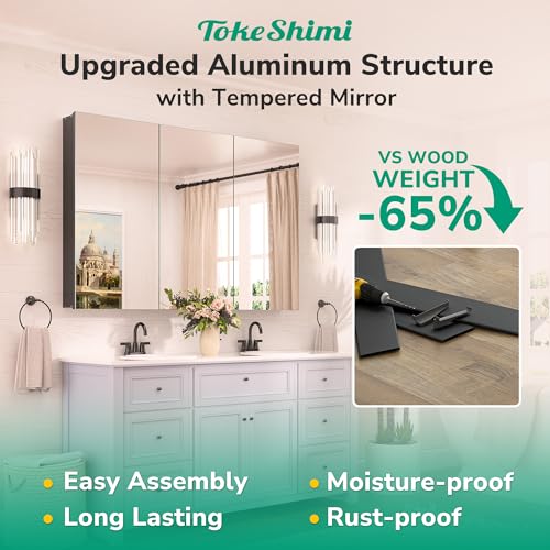 TokeShimi-20×261-Recessed-Medicine-Cabinet-Mirror-with-Storage-Tempered-Aluminum-Surface-Mount-Medicine-Cabinet-Mirror-Black-with-Stepless-Adjustable-Shelves-for-Bathroom-Farmhouse-Modern TokeShimi 20×261 Recessed Medicine Cabinet Mirror with Storage Tempered Aluminum Surface Mount Medicine Cabinet Mirror Black with Stepless Adjustable Shelves for Bathroom Farmhouse Modern