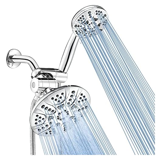 DOILIESE 30-Setting High Pressure Rain Shower Head with Handheld - 6" Face 3-Way Dual Rain & Handheld Shower Heads Combo with Hose - All Chrome Finish
