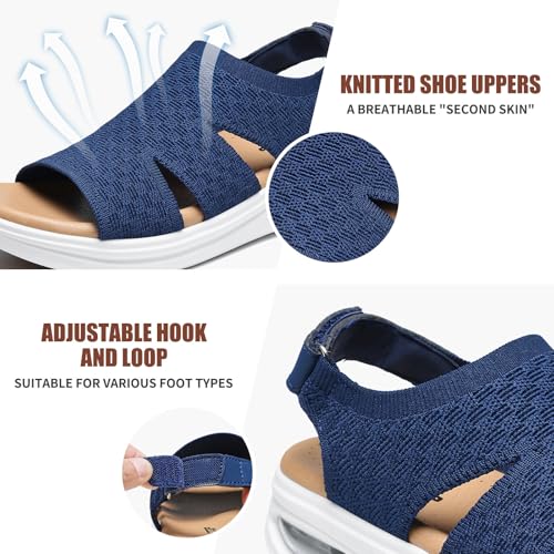 Image of ziitop Walking Sandals Women Orthopedic Sandals for Women Comfortable Arch Support Orthotic Platform Wedge Shoes Air Cushion Adjustable Strap Comfort Shoes for Summer Travel Beach Party Shopping Work