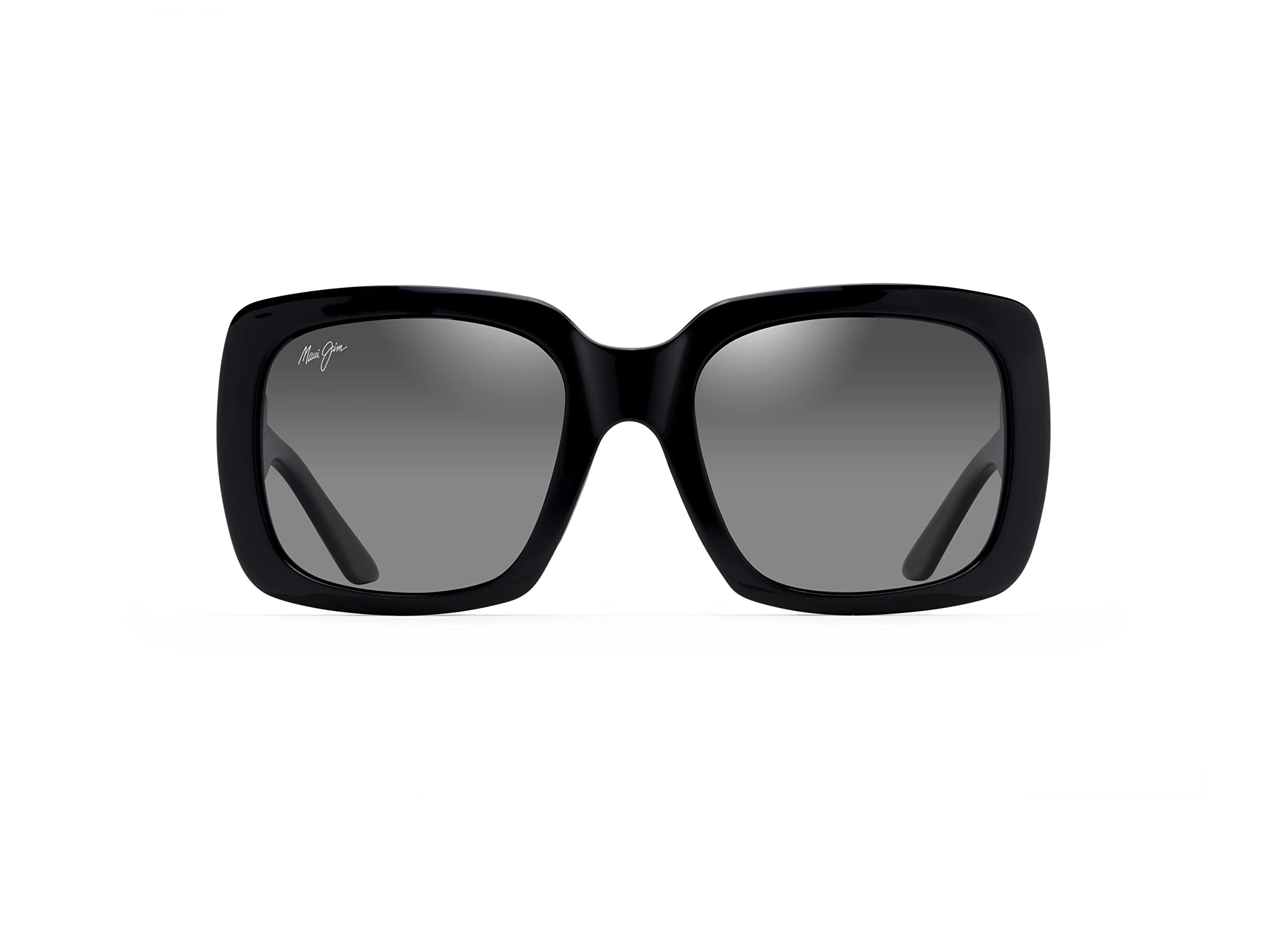 Maui Jim Womens Two Steps Polarized Fashion Sunglasses Black Gloss Neutral Grey Medium