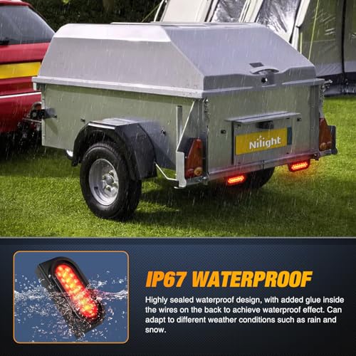 Image of Nilight 6 Inch Oval Trailer Tail Light 2 PCS Red Brake Stop Amber Left Right Turn Signals Lights with Flush Mount Grommets Plugs Mounting Brackets for RV Truck Luggage Rack