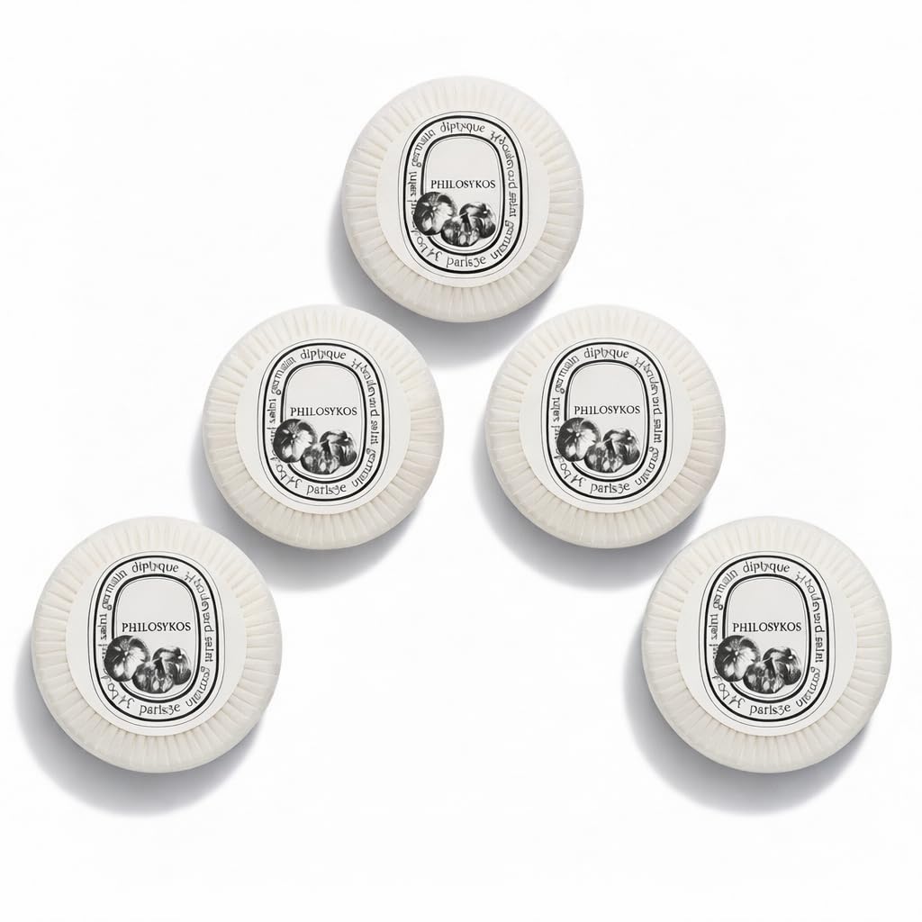 Diptyque Philosykos Scented Soap 5-Piece Set – 30g 1.05 ounces each - Round Bars – Pleat-Wrapped Luxury Amenities, Made in Italy