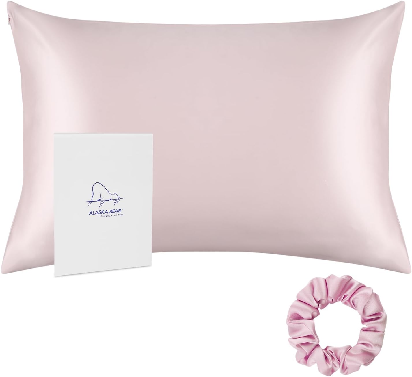 Queen, Soft Pink : ALASKA BEAR - Natural Silk Pillowcase, Hypoallergenic, 19 Momme, 600 Thread Count 100 Percent Mulberry Silk, Queen Size with Hidden Zipper(Pink)