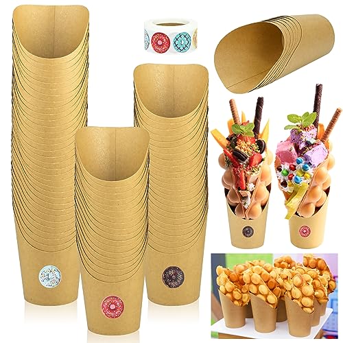 50 Stück Bubble Waffeln Tüten Snack-Container mit 12oz Kraftpapier Pappbechern und Pommes Halter für Waffeln, Pommes Frites