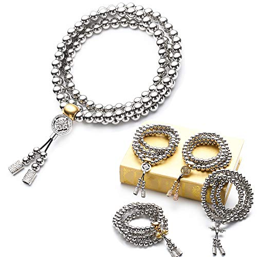 Preisvergleich Produktbild WEREWOLVES Selbstverteidigung Edelstahl Halskette / Messing Halskette Chain108 Buddha Perlen Auto Dekoration Anhänger Selbstverteidigung Armband Whip (Edelstahl Stil-C)