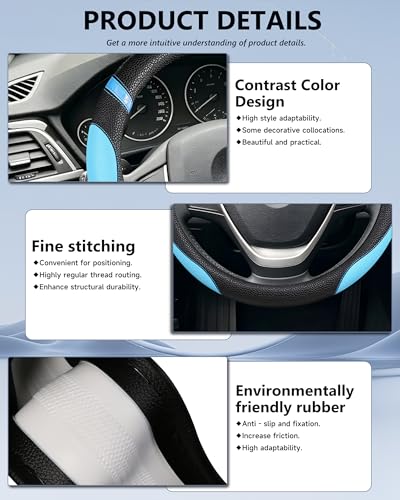 Image of Universal Leather Steering Wheel Cover for Women Steering Wheel Cover for Car 15 inch (Blue)
