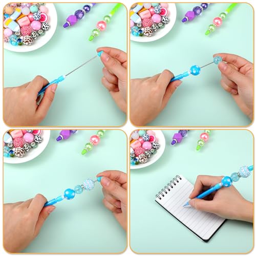Dinifee 32 Pcs Beadable Mechanical Pencil Back to School Pens Mini Drawing Beadable Pencil Pencils with Silicone Hand Guard for Writing Drawing Sketching DIY Crafting