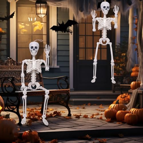 51eSn5dK7KL._AC_ Skeleton Halloween Decorations 3ft Life-Size Skeleton Moving Skeleton Plastic Human Skeleton with Moving Joints for Halloween Decorations (2, Grey)