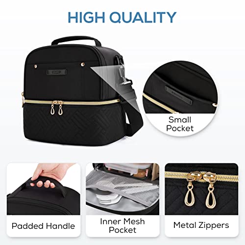 Tourit Lunch Bag Women Double Deck Lunch Box Insulated Lunch Cooler For Women Men Work, Black #TOP4