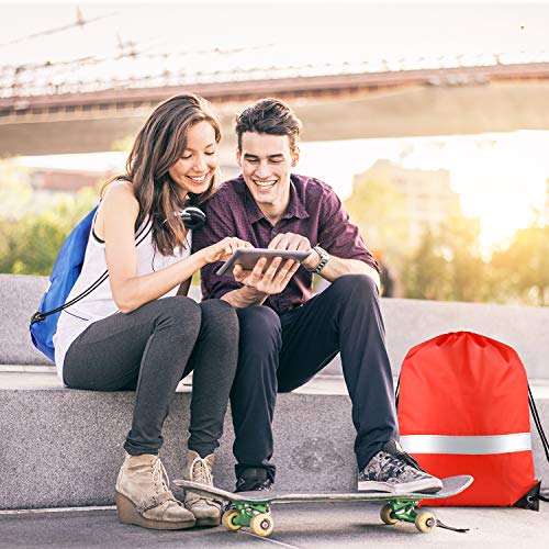 Image of KUUQA 15 Pack Drawstring Backpack Bag Bulk Reflective Backpack String Bags Cinch Sack Backpack for Team Yoga Sport Gym Traveling