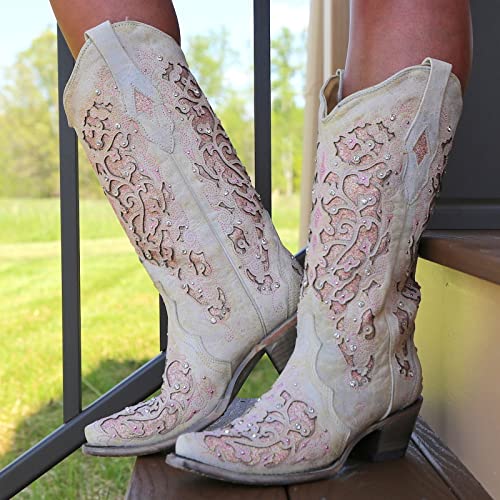 TNXZ European and American Retro Pointed Toe Western Boots Women's Embroidered Cowgril Boots Ethnic Style Fashion Boots 5Cm,Black,10 US3