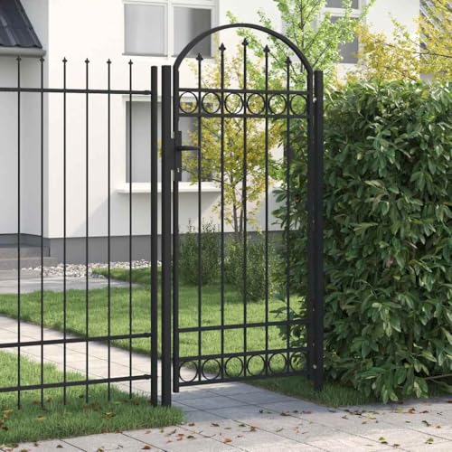 LoogCape Puerta de jardín ASSEN con cierre de arco de acero, 102 x 200 cm, negro, puerta de jardín con cerradura y asa, estable con recubrimiento de polvo para exteriores