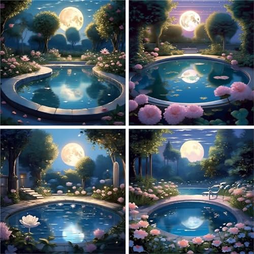 Diamond Painting Grand Format Lune et Lac Ws-1155 | Kit Broderie Diamant Point de Croix 5D