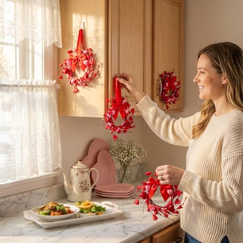Couronnes Saint-Valentin x6 avec nœud, cadeau déco style champêtre