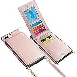 Vofolen for iPhone 8 Plus Case Wallet Card Holder Leather PU Flip Cover Folio Lanyard Crossbody Strap Women Girl Magnetic Clasp Square Heavy Duty Protective for iPhone 6 Plus/7 Plus/8 Plus Rose Gold