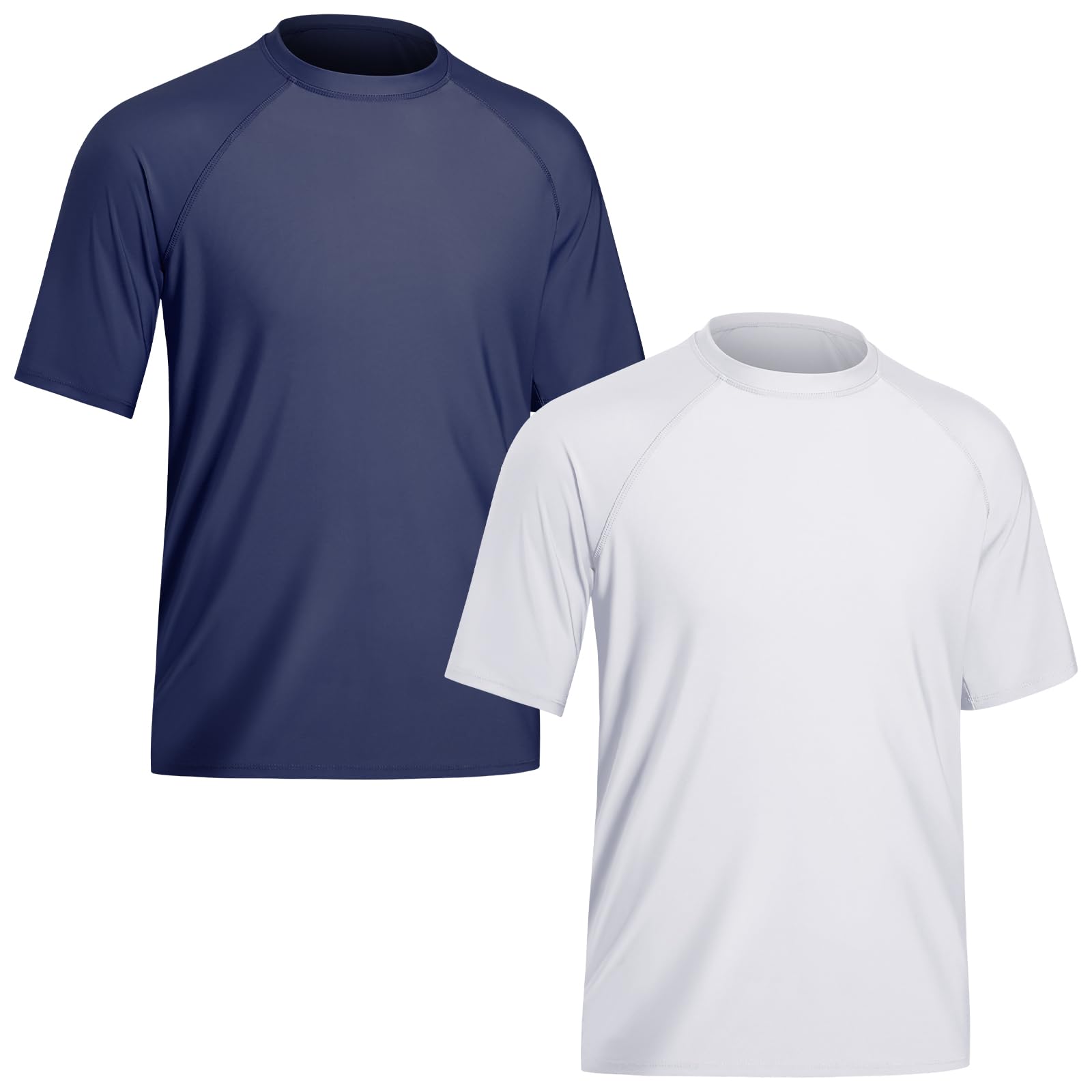 2 Pièces T Shirt Anti UV pour Homme Maillot de Bain à Manche Courte UPF 50+ Rashguard Hauts Tee Shirt de Sport Séchage Rapide