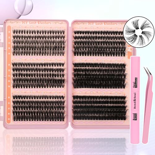 Gmagictobo Lash Clusters Kit Cluster Eyelash Extensions 560Pcs Volume 100D 150D Lashes Clusters D Curl Eyelash Clusters DIY Individual Lash Clusters Eyelash Glue Lash Tweezers