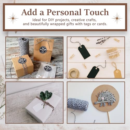 Black and White Butchers Twine – 328Ft 2mm Food Safe Cotton Cooking Twine String for Trussing Turkey, Roasting, Baking, Tying Meat, Pumpkin Bread, Kitchen Use, Christmas Decorations and Gift Wrapping