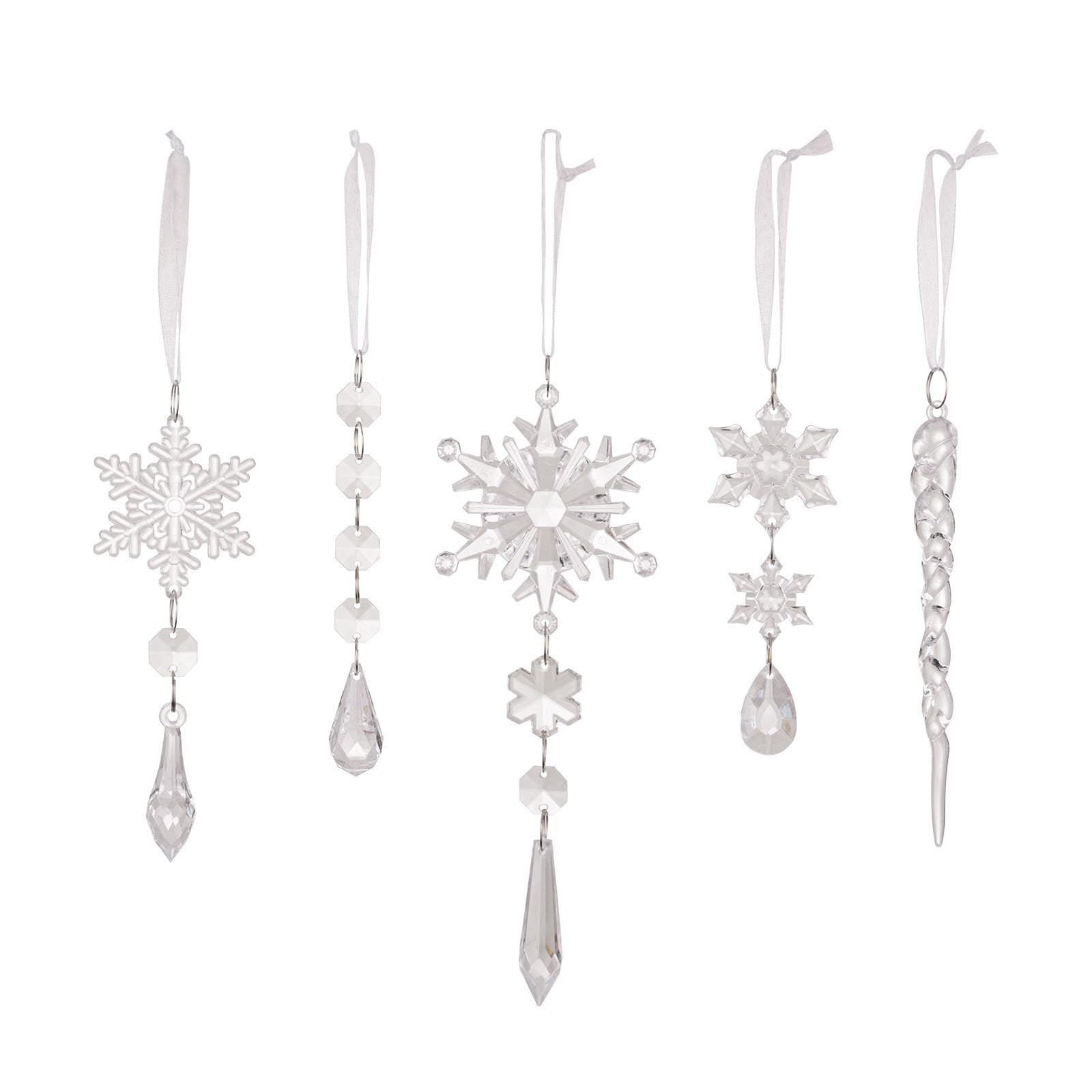Tachiuwa 3x5x Snowflake Ornaments for Christmas Tree Hanging Acrylic Icicle Drops