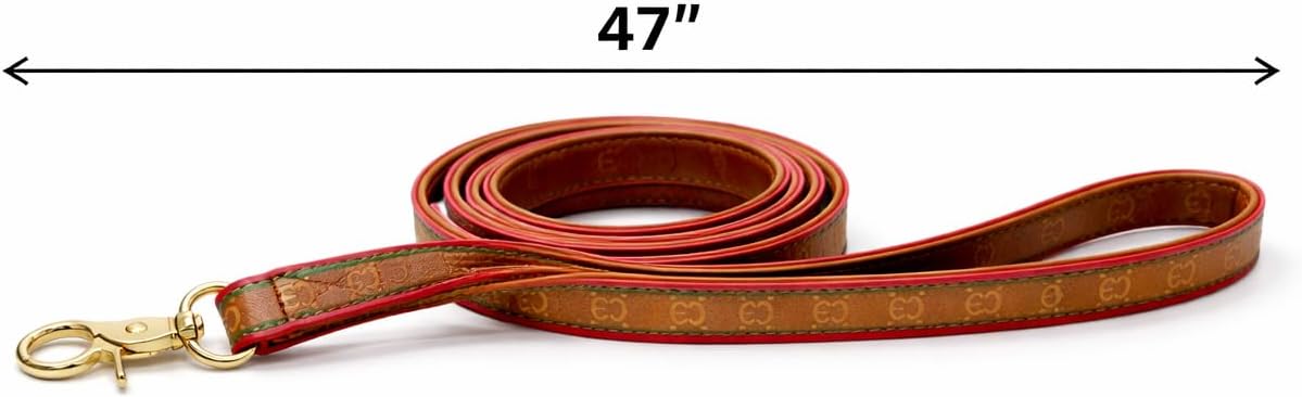 Everything Chic Luxury Designer Dog Matching Collar and Leash Set, Adjustable Collar, Fashion Pet Accessories for Small, Medium & Large Dogs (Medium, MGucchewiCollarLeashSet)