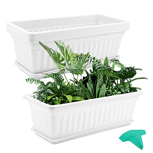 MUKCHAP 4 PCS 43cm/17 Inch White Plastic Window Box Planter, Rectangular Window Flower Plant Boxes...