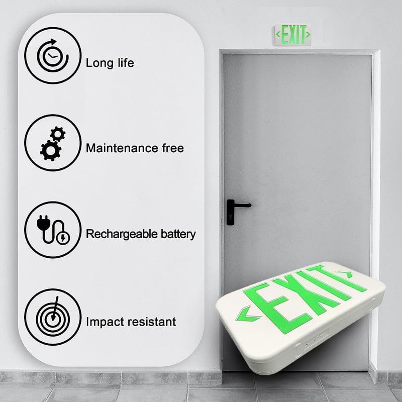 Miniatura 5 de Ciata Luces de salida de emergencia LED verdes con batería de respaldo, señal de salida de incendios de emergencia, señal de salida iluminada, señal
