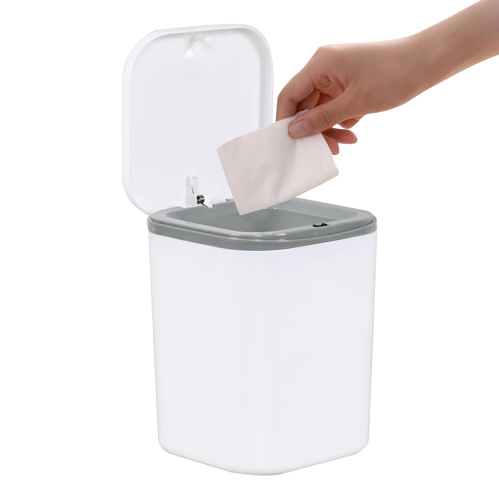 Yuright 2L Countertop Trash Bin, Mini Plastic Dustbin with Lid, White — image 1