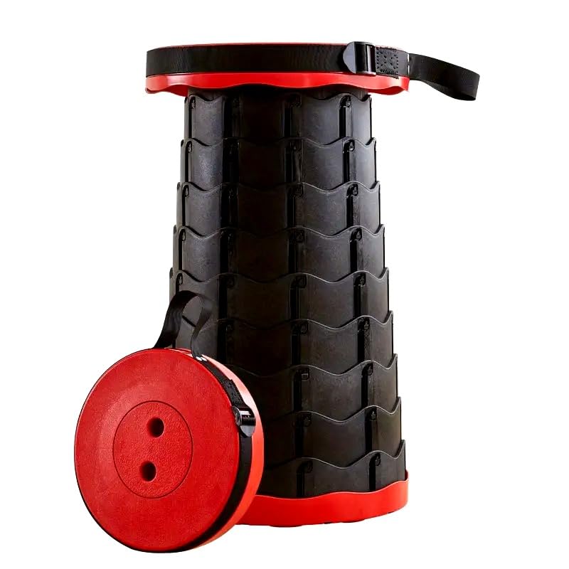 Aggloz | Portable Telescopic Stool, 2nd Generation Folding Stool Camping Lightweight Stool for Outdoor Camping BBQ Fishing Hiking Gardening Indoor, Maximum Load (Red- Stool), ClopsStoo5