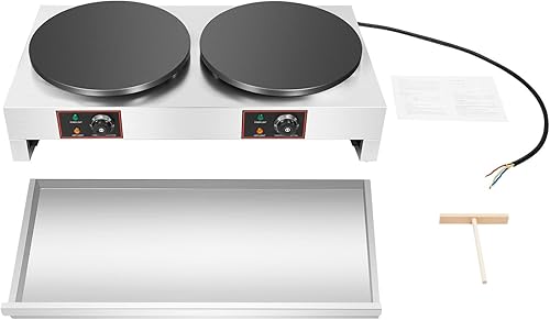 Miniatura 9 de Máquina eléctrica de crepas, 3400 W, bandeja para crepé, plancha comercial para panqueques con esparcidor, platos calientes antiadherentes de 15.7