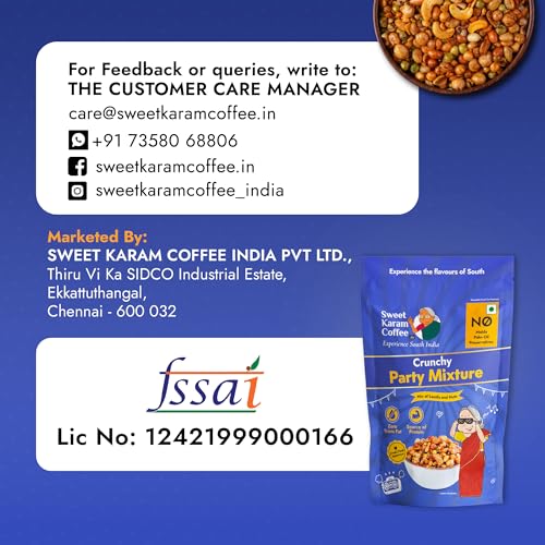 Image of SWEET KARAM COFFEE Crunchy Party Mixture Pack of 6 (95G each)|No Palm Oil or Preservatives|Spicy,Traditional Navadhanya Namkeen|Crispy Tea-Time Snack|Perfect For Gifting & Festive Celebrations