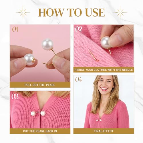 Image of WILLBOND 6 Pcs Artificial Pearl Brooch Pins Sweater Shawl Safety Clips Dress Clips for Women