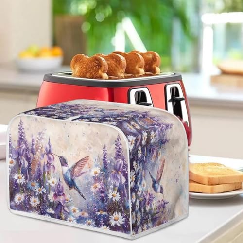 Image of Talayituse Hummingbird Daisy Lavender Print Toaster Cover 4 Slice Wide Slot, Lightweight Dust Protection Washable Appliance Bag Bread Maker Cover, M