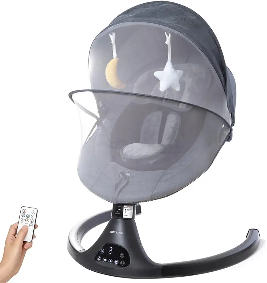 Cadeira de Descanso e Balanço para Bebê Bliss Baby Style com Música, Mosquiteiro e Controle Remoto (Preto)