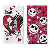 Croar Jack Kitchen Dish Towels Set of 2, True Love Never Dies Sally Hearts Drying Hand Towels Baking Cooking Cloth, Anniversary Wedding Home Kitchen Decoration 18 x 26 Inch