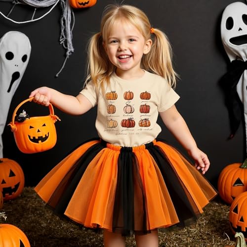 Toddler Girls Halloween Thanksgiving Shirt Cute Pumpkin Tshirt Love Joy Peace Letter Tops Spooky Season Fall Outfit3