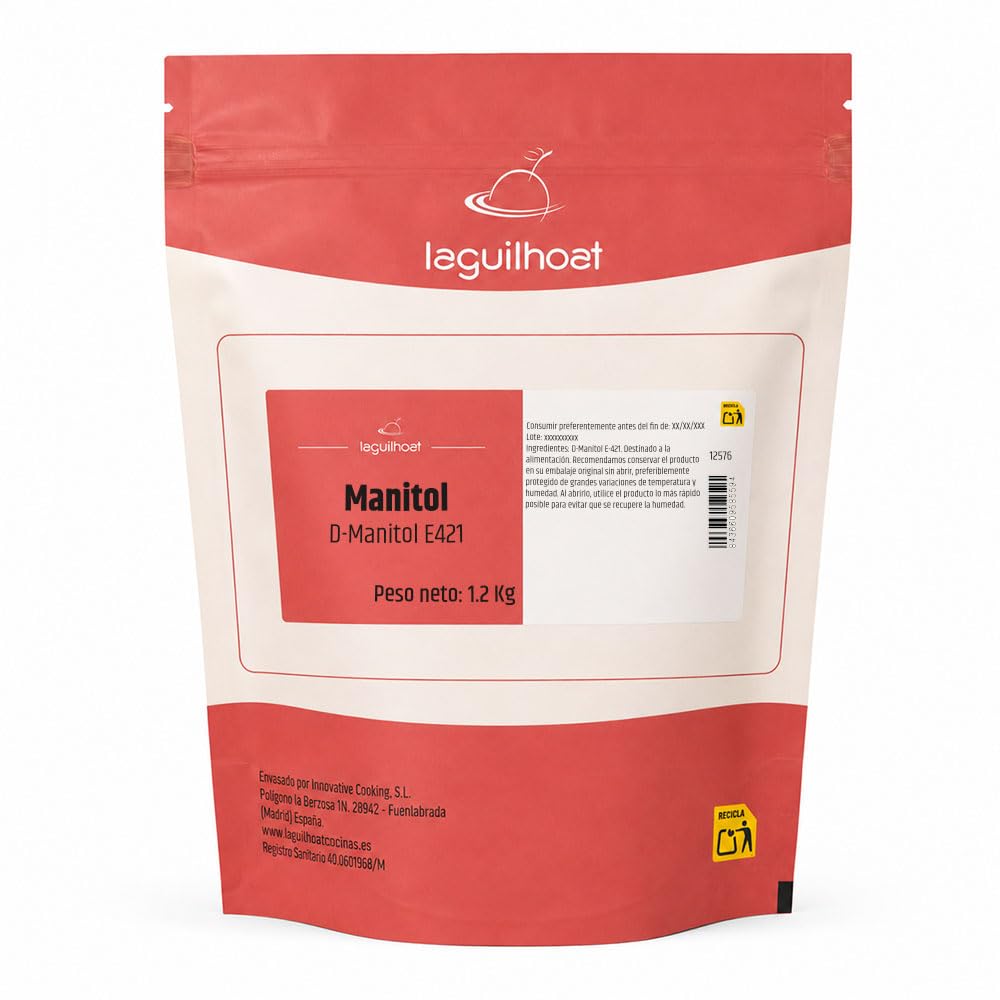 Manitol en polvo 1,2 kg en bolsa zip Edulcorante poliol para repostería y confitería Dulzor suave con efecto refrescante ideal caramelos, chicles, mentas, chocolate, helados