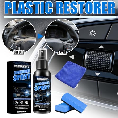 Meoeot Kunststoffsanierung für Autos, 120ml Extra Stark Auto Kunststoff Auffrischer, Kunststoffpfleger für Reinigung & Pflege Kunststoffe, Gummi & Leder, Verhindert Vorzeitige Alterung, UV-Schutz