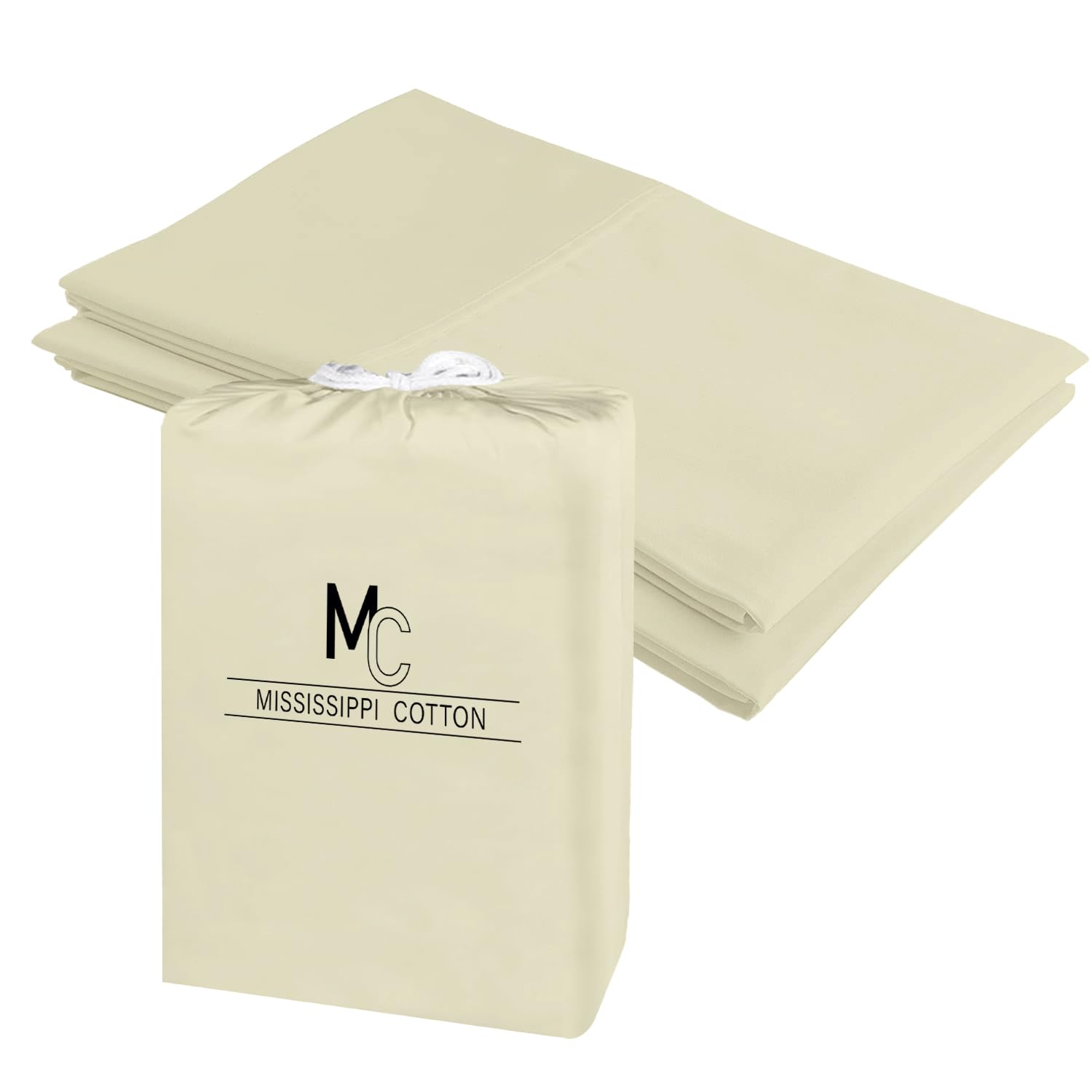 1000 Thread Count 100% Egyptian CottonKing Pillowcase Pack of 2, Long Staple Cotton Pillow Case for Sleeping Soft & Silky Sateen Weave Bed Pillow Cover Hotel Pillowcases Ivory 20 X 40