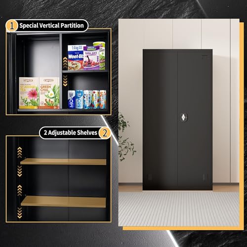 72\" Metal Garage Storage Cabinet, Locking Storage Cabinet with 2 Doors and Adjustable Shelves, Kitchen Pantry Cabinet, Heavy Duty File Cabinet for Home Office, Warehouse, Gym