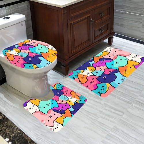 Jiospet 4PCS Cat Shower Curtain Set - Funny Cat Design, 70x70 Inch Bathroom Curtain Sets with Rugs Bath Mat,U Shape,Toilet Lid Cover Mat and 12 Hooks, Stylish Bath Decor by Jiospet - Image 3
