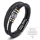 To My Grandson Braided Leather Bracelet‘I Will Always Be with You'Braided Leather Bracelet for Men,H