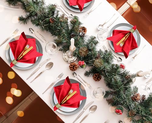 Image of Ruvanti Cloth Napkins Set of 12, 18x18 Inches Napkins Cloth Washable, Soft, Durable, Absorbent, Cotton Blend. Table Dinner Napkins Cloth for Hotel, Weddings, Dinner, Christmas Parties - Red