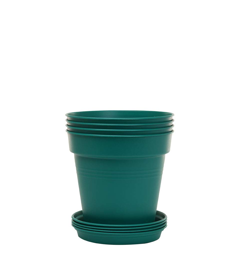 Stand Round Planter Pot with Plate Dark Green 11cm Pack 4 Pack 24 Mintra