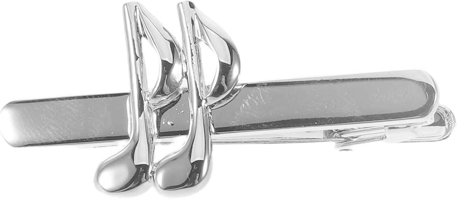 Music Note Tie Clip for Men Alloy Silver Novelty Accessory